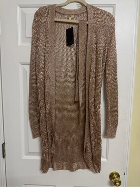 JLUXLABEL Open-Front Long Knit Cardigan Sweater - Metallic Rosegold NWT